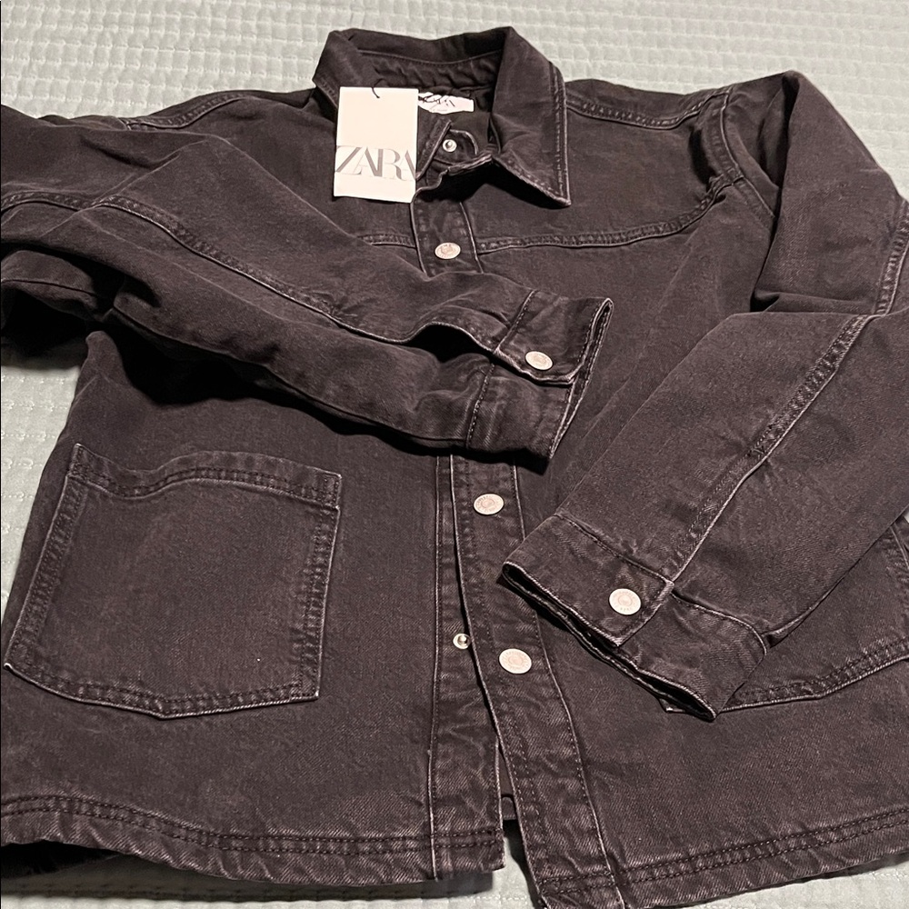 New Zara Charcoal Button-Up Jacket